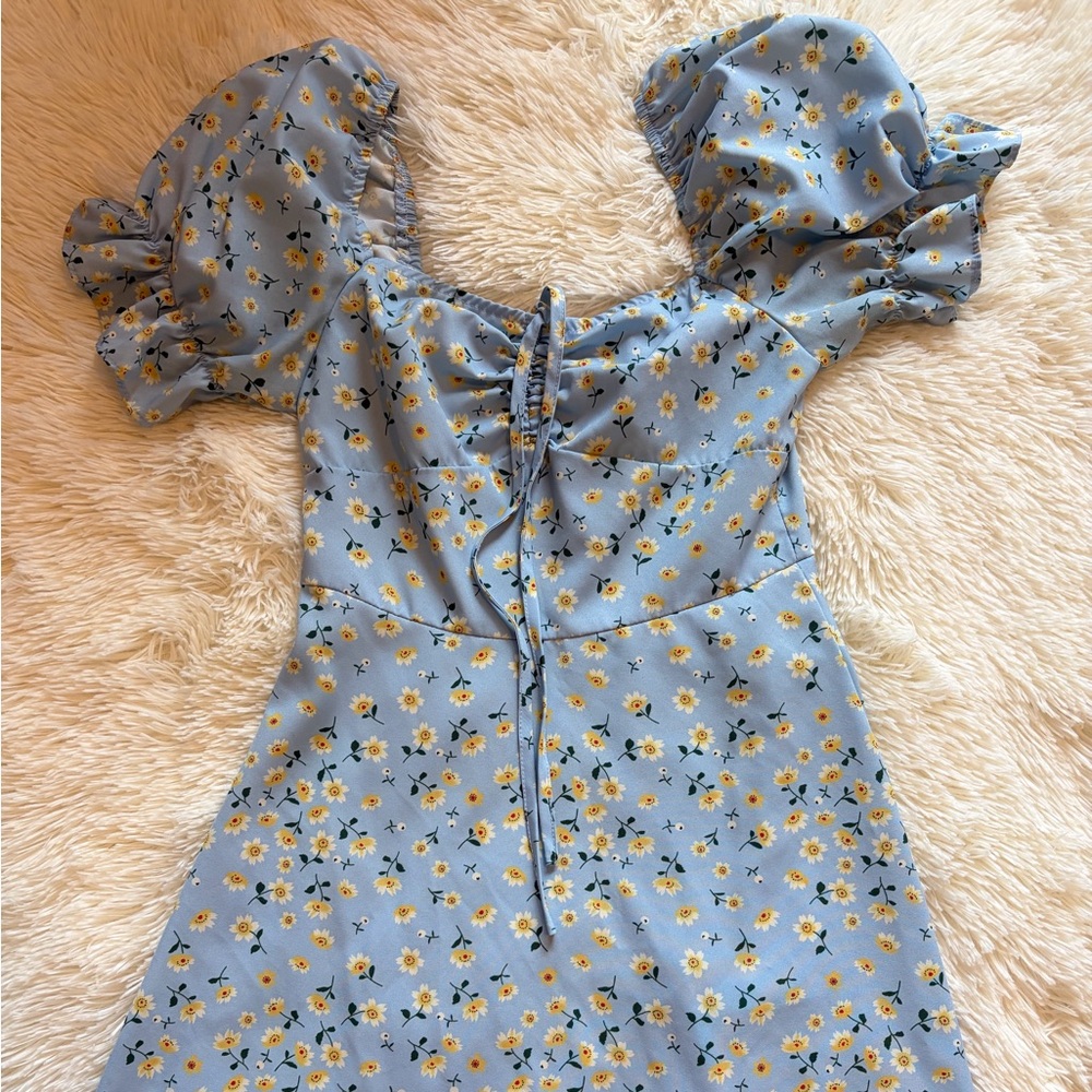 SHEIN Blue & Yellow Floral Puff Sleeve Dress Size XS